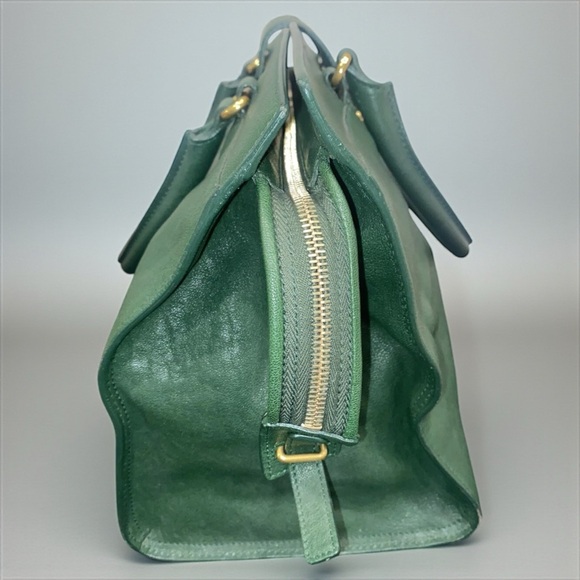 YSL Cabas Chyc Large Tote Green Leather Yves Saint Laurent Y Clasp Bag - Picture 7 of 15